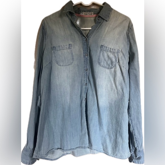 Maurices Long Sleeve Denim faded Wash Button Down shirt. Womens plus size 0X - Picture 1 of 9